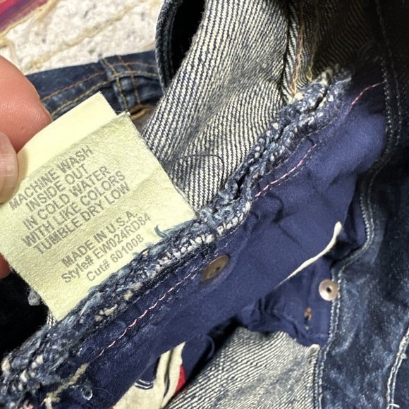 Sacred Boot Cut Flare Jeans Dark Blue Distressed Embroidery Women’s Waist 32 USA - Picture 6 of 12